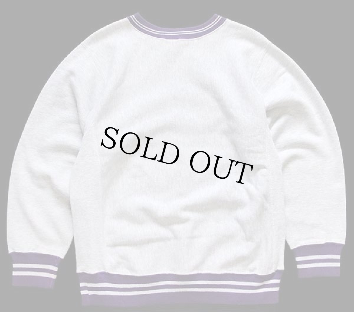 画像2: 90s USA製 Championチャンピオン スクリプト ビッグロゴ刺繍 リブライン リバースウィーブ スウェット 杢グレー×紫 M★79 (2)