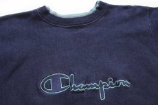 画像3: 90s USA製 Championチャンピオン スクリプト ビッグロゴ刺繍 レイヤードネック リバースウィーブ スウェット 紺 L★53 (3)