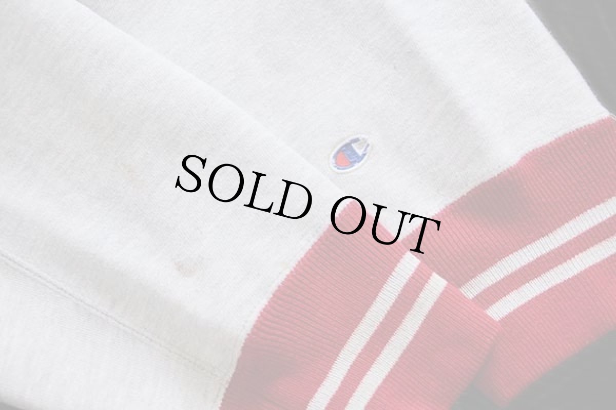 画像5: 90s USA製 Championチャンピオン スクリプト ビッグロゴ刺繍 リブライン リバースウィーブ スウェット 杢グレー×赤★70 (5)