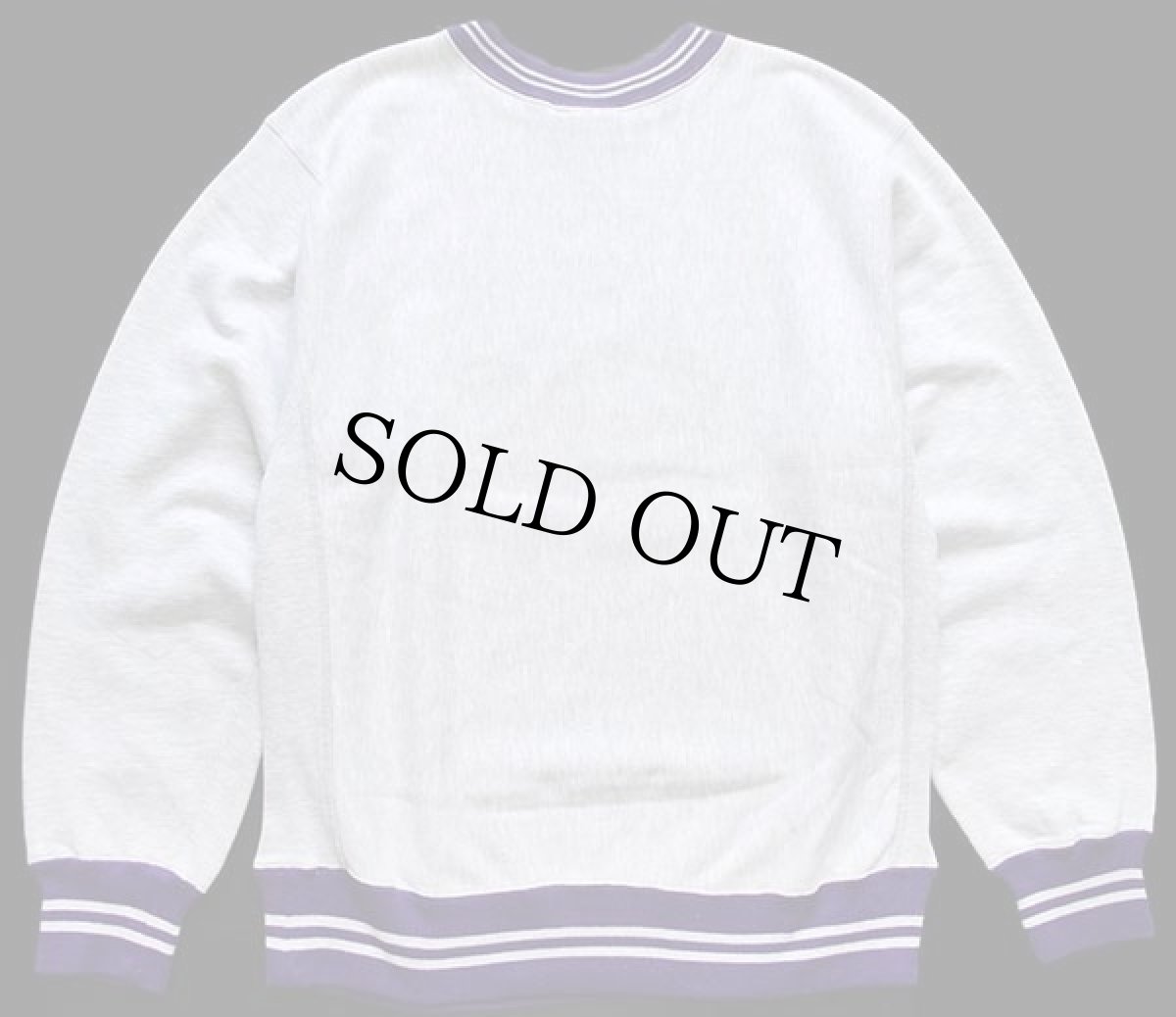 画像2: 90s USA製 Championチャンピオン スクリプト ビッグロゴ刺繍 リブライン リバースウィーブ スウェット 杢グレー×紫 L (2)