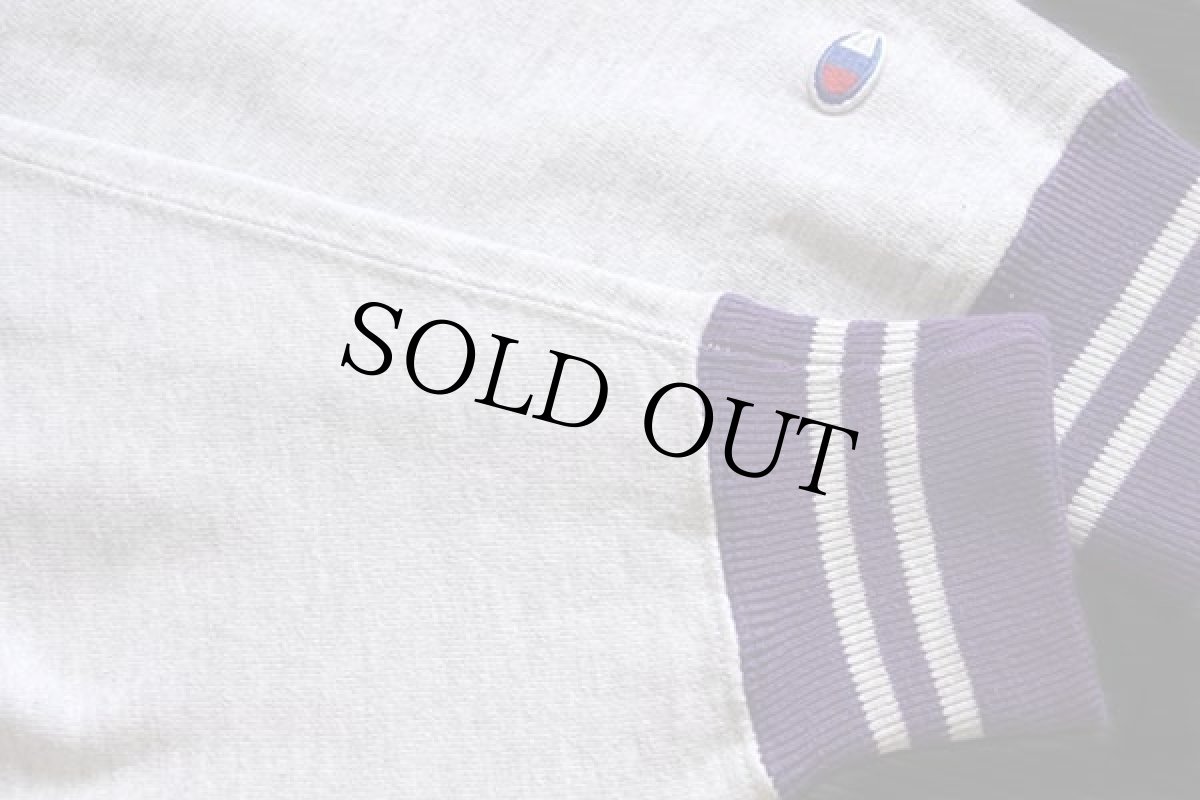 画像5: 90s USA製 Championチャンピオン スクリプト ビッグロゴ刺繍 リブライン リバースウィーブ スウェット 杢グレー×紫 M★80 (5)