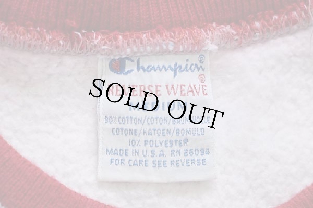 画像4: 90s USA製 Championチャンピオン スクリプト ビッグロゴ刺繍 リブライン リバースウィーブ スウェット 杢グレー×赤★70 (4)