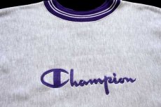 画像3: 90s USA製 Championチャンピオン スクリプト ビッグロゴ刺繍 リブライン リバースウィーブ スウェット 杢グレー×紫 L (3)