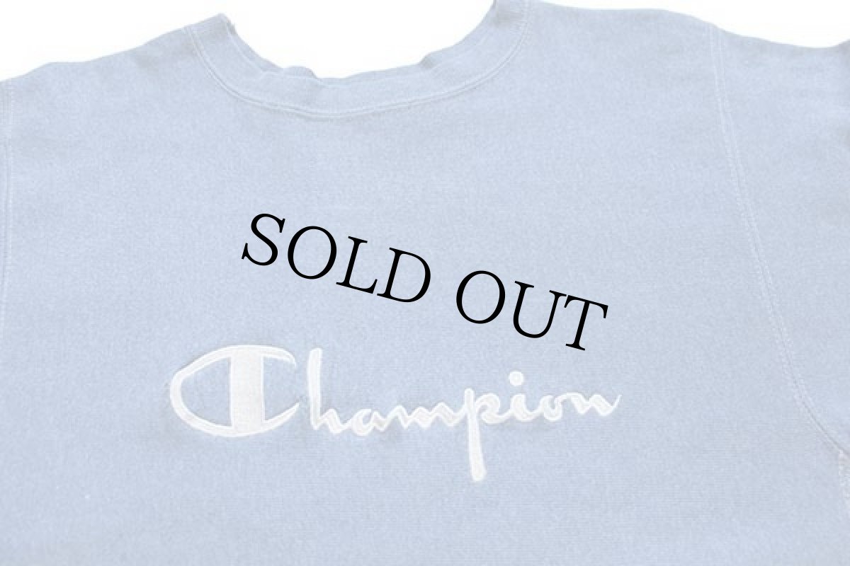画像3: 90s USA製 Championチャンピオン スクリプト ビッグロゴ刺繍 リバースウィーブ スウェット ダメージ 杢ブルー M (3)