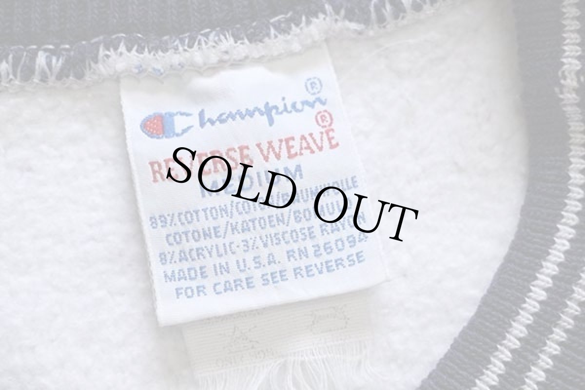 画像4: 90s USA製 Championチャンピオン スクリプト ビッグロゴ刺繍 リブライン リバースウィーブ スウェット 杢グレー×紺 M (4)