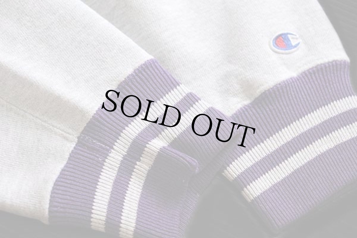 画像5: 90s USA製 Championチャンピオン スクリプト ビッグロゴ刺繍 リブライン リバースウィーブ スウェット 杢グレー×紫 M★79 (5)