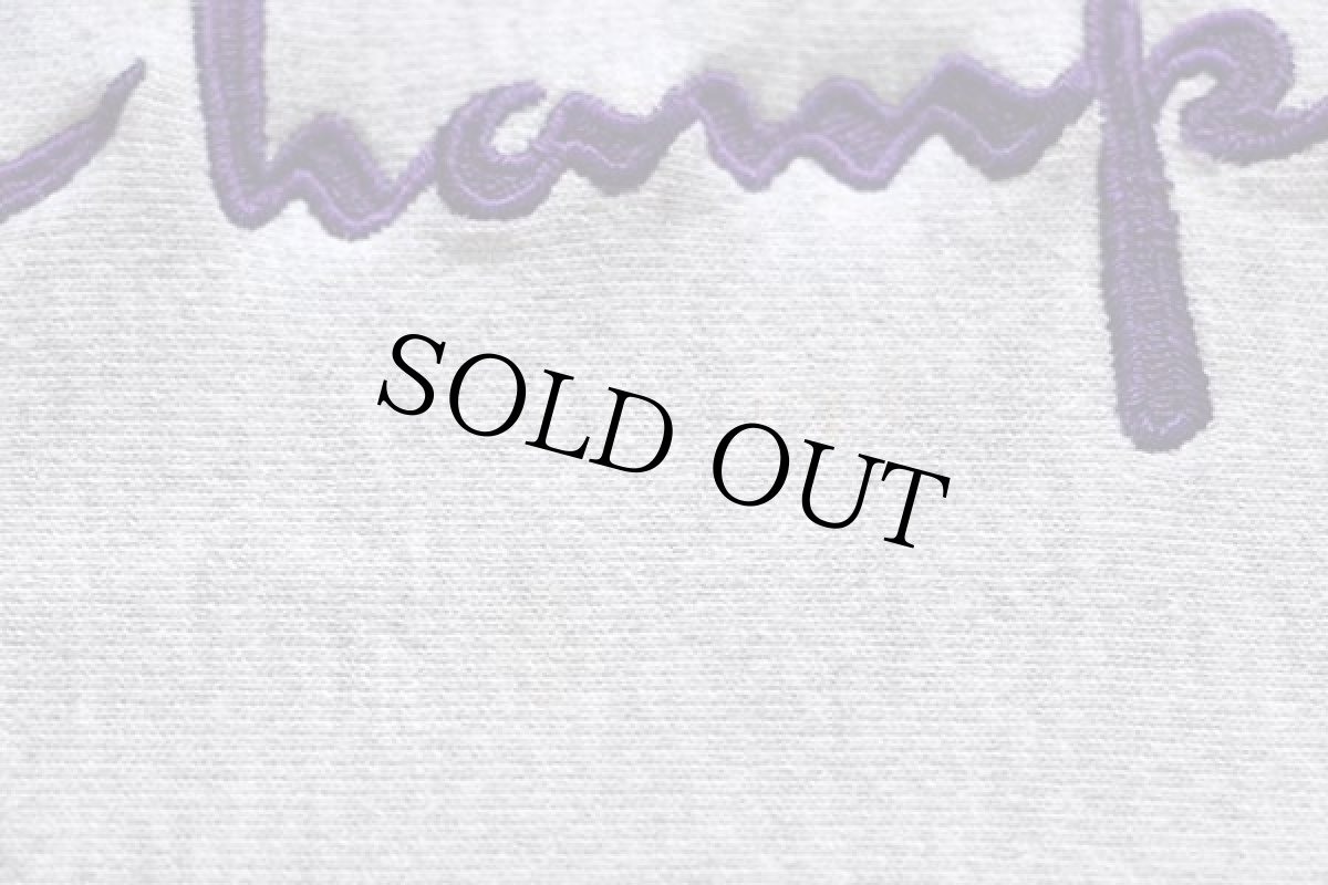 画像6: 90s USA製 Championチャンピオン スクリプト ビッグロゴ刺繍 リブライン リバースウィーブ スウェット 杢グレー×紫 M★80 (6)