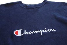 画像3: 90s USA製 Championチャンピオン スクリプト ビッグロゴ刺繍 リバースウィーブ スウェット 紺 L★54 (3)