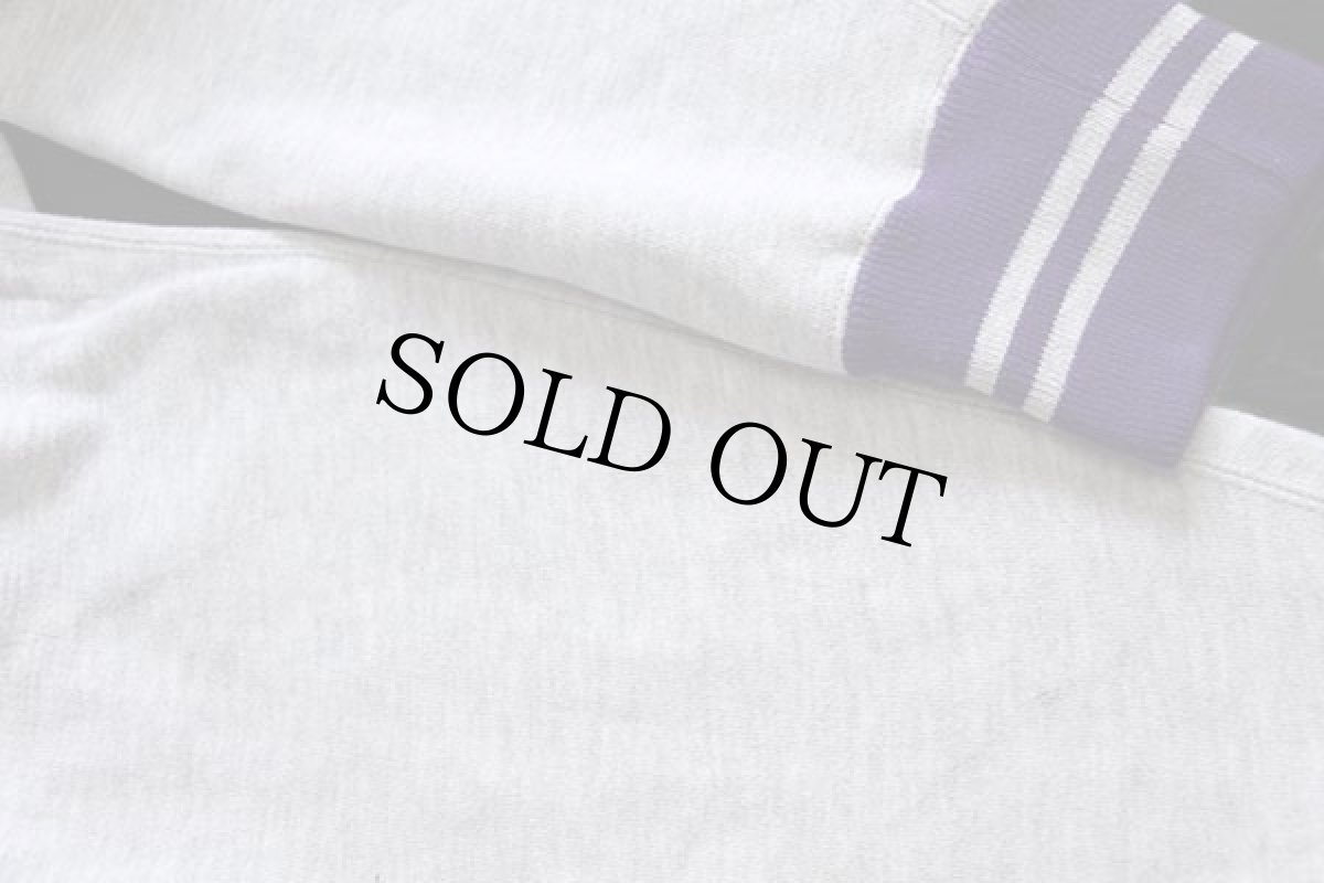 画像6: 90s USA製 Championチャンピオン スクリプト ビッグロゴ刺繍 リブライン リバースウィーブ スウェット 杢グレー×紫 L (6)