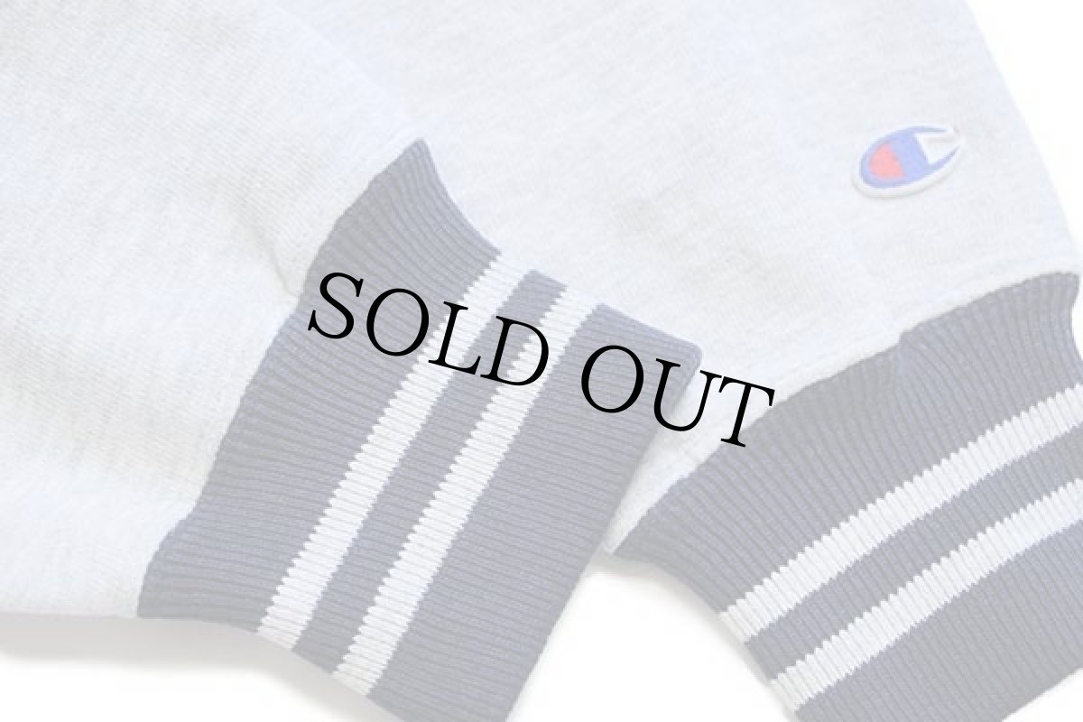 画像5: 90s USA製 Championチャンピオン スクリプト ビッグロゴ刺繍 リブライン リバースウィーブ スウェット 杢グレー×紺 M (5)