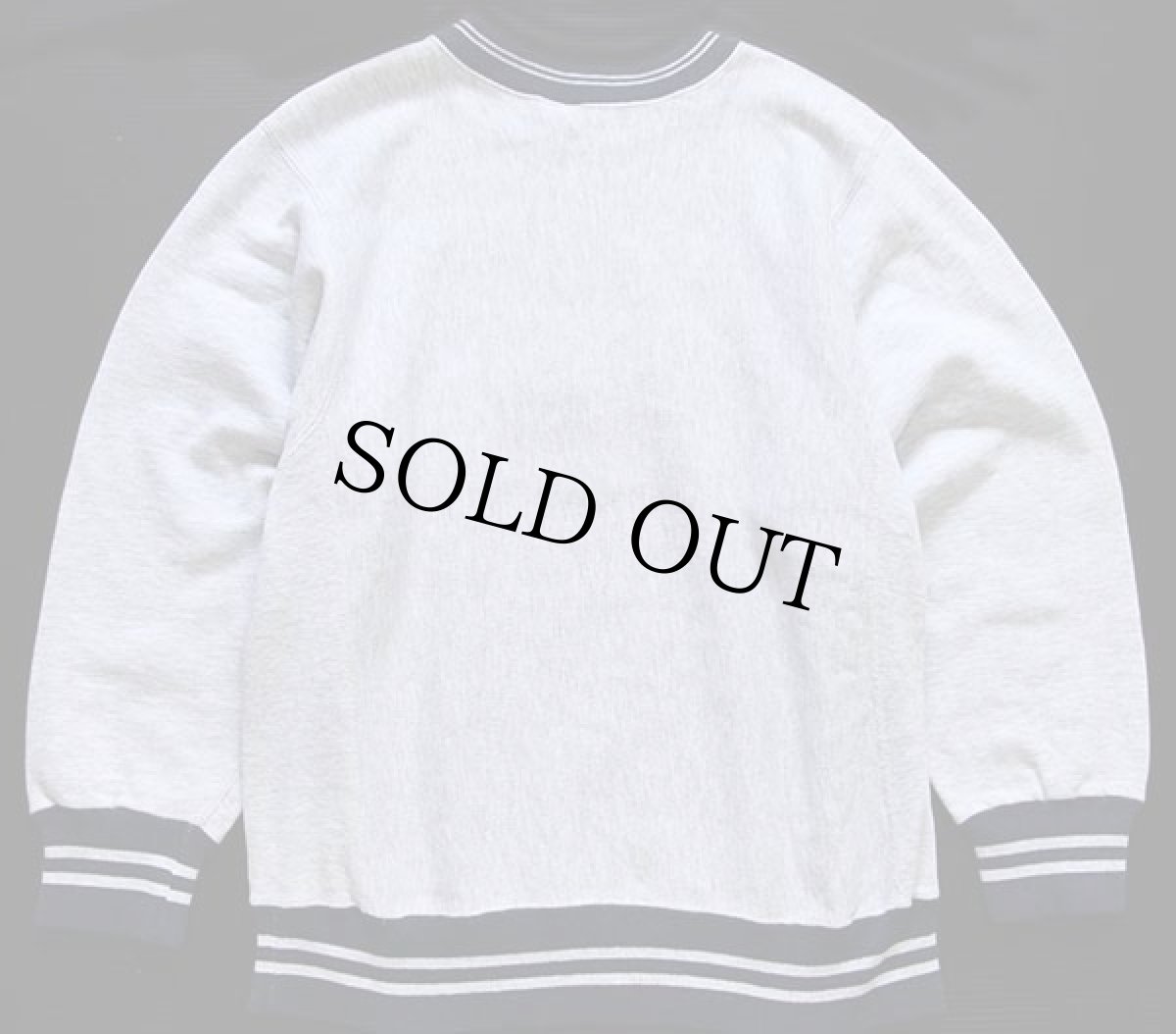 画像2: 90s USA製 Championチャンピオン スクリプト ビッグロゴ刺繍 リブライン リバースウィーブ スウェット 杢グレー×紺 M (2)