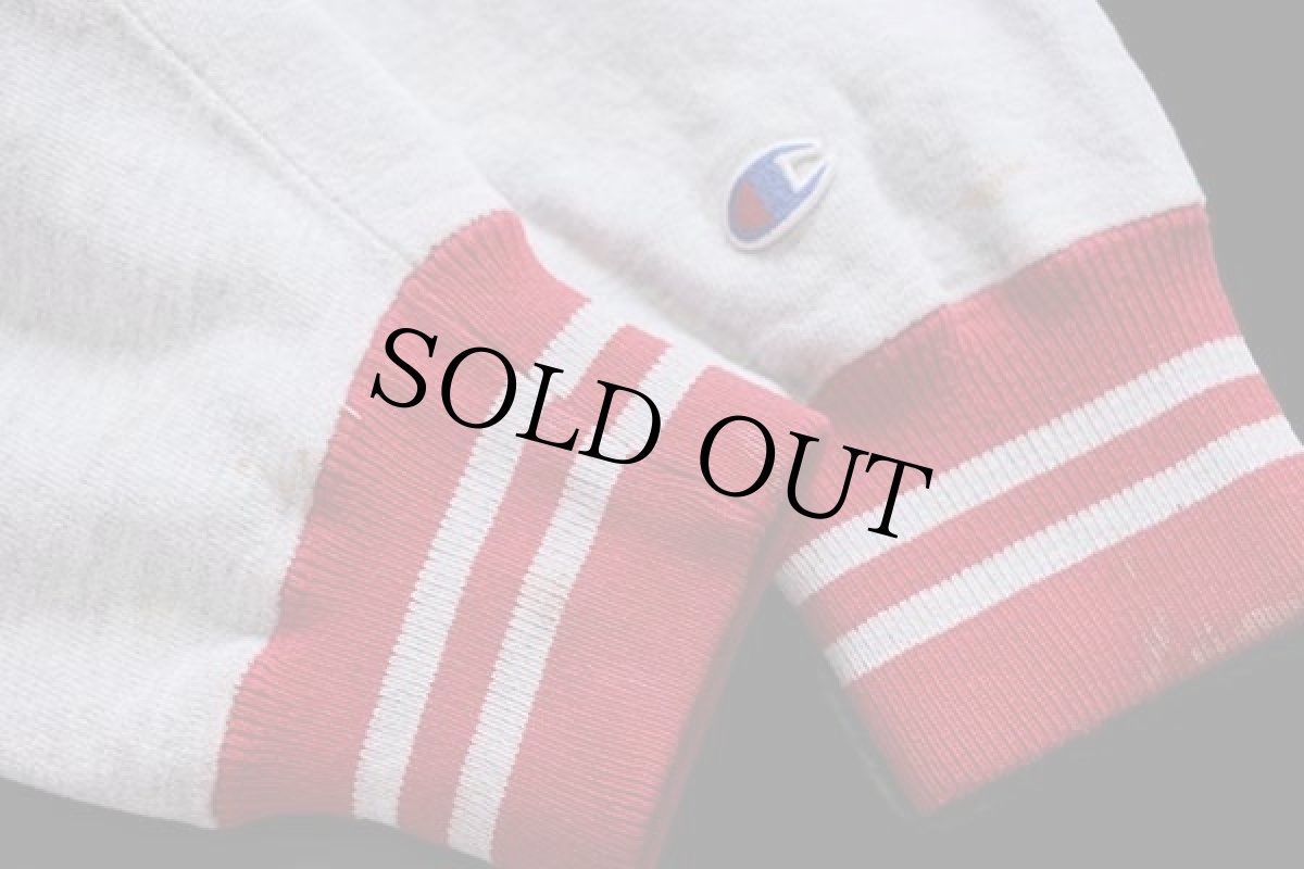 画像5: 90s USA製 Championチャンピオン スクリプト ビッグロゴ刺繍 リブライン リバースウィーブ スウェット 杢グレー×赤 M★69 (5)