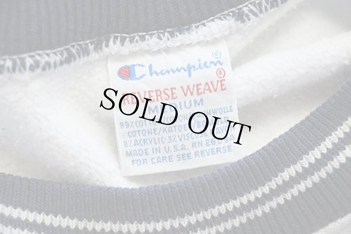 画像4: 90s USA製 Championチャンピオン スクリプト ビッグロゴ刺繍 リブライン リバースウィーブ スウェット 杢グレー×紺 M (4)