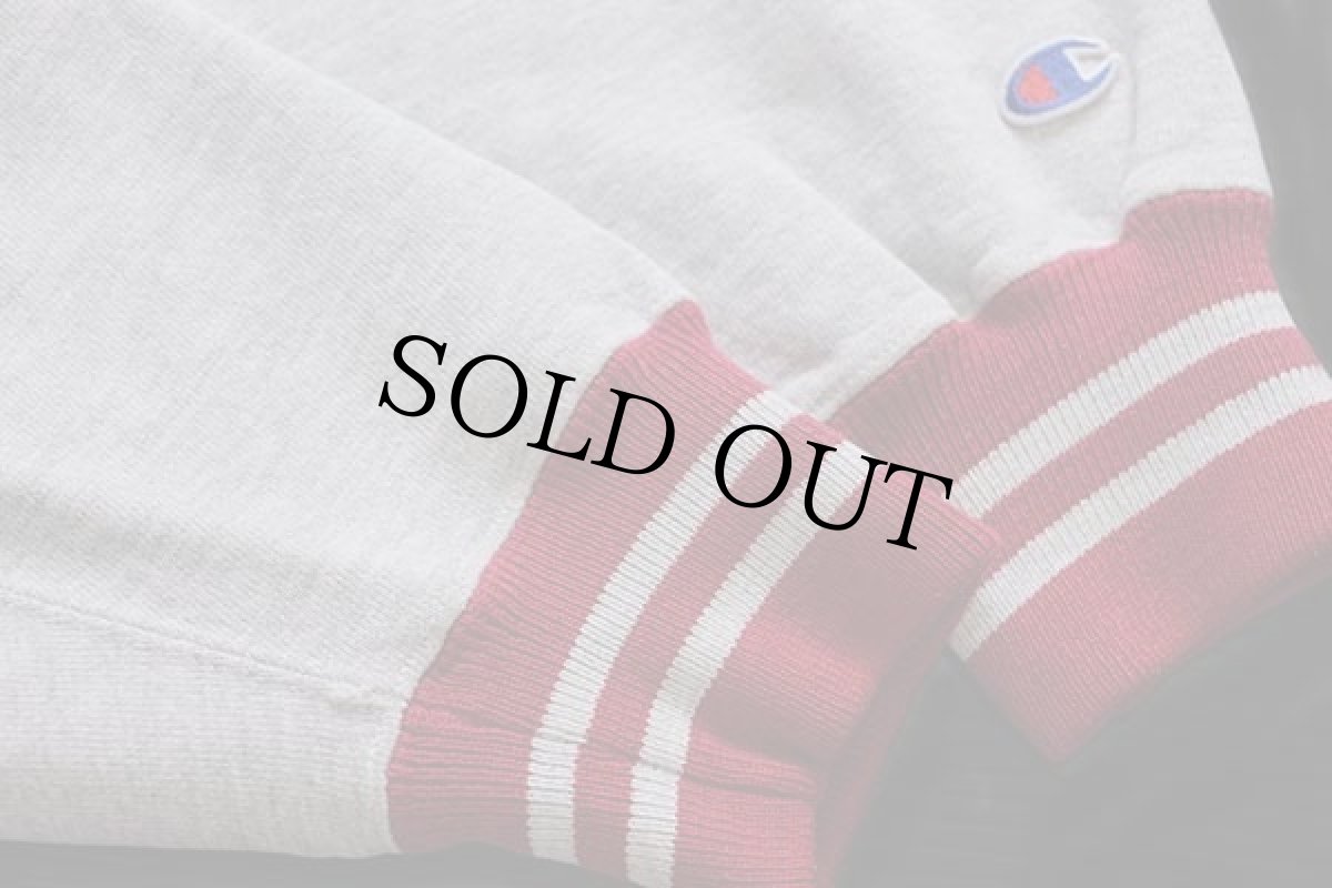 画像5: 90s USA製 Championチャンピオン スクリプト ビッグロゴ刺繍 リブライン リバースウィーブ スウェット 杢グレー×ピンク L (5)