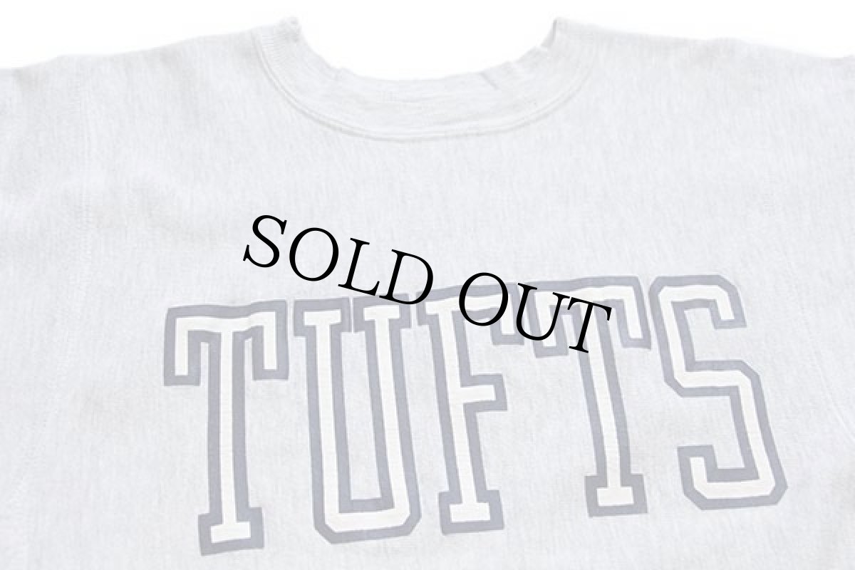 画像3: 90s USA製 Championチャンピオン TUFTS ひび割れプリント リバースウィーブ スウェット 杢グレー M (3)