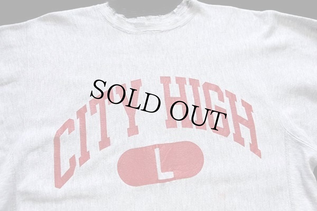 画像3: 90s USA製 Championチャンピオン CITY HIGH 二段中抜きプリント リバースウィーブ スウェット ボロ 杢グレー L (3)