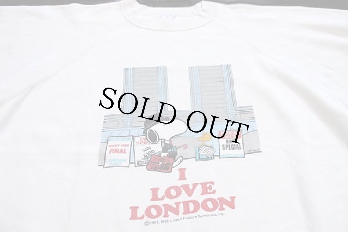 画像3: 80s ポルトガル製 SNOOPY スヌーピー I LOVE LONDON 染み込みプリント スウェット 白 L (3)