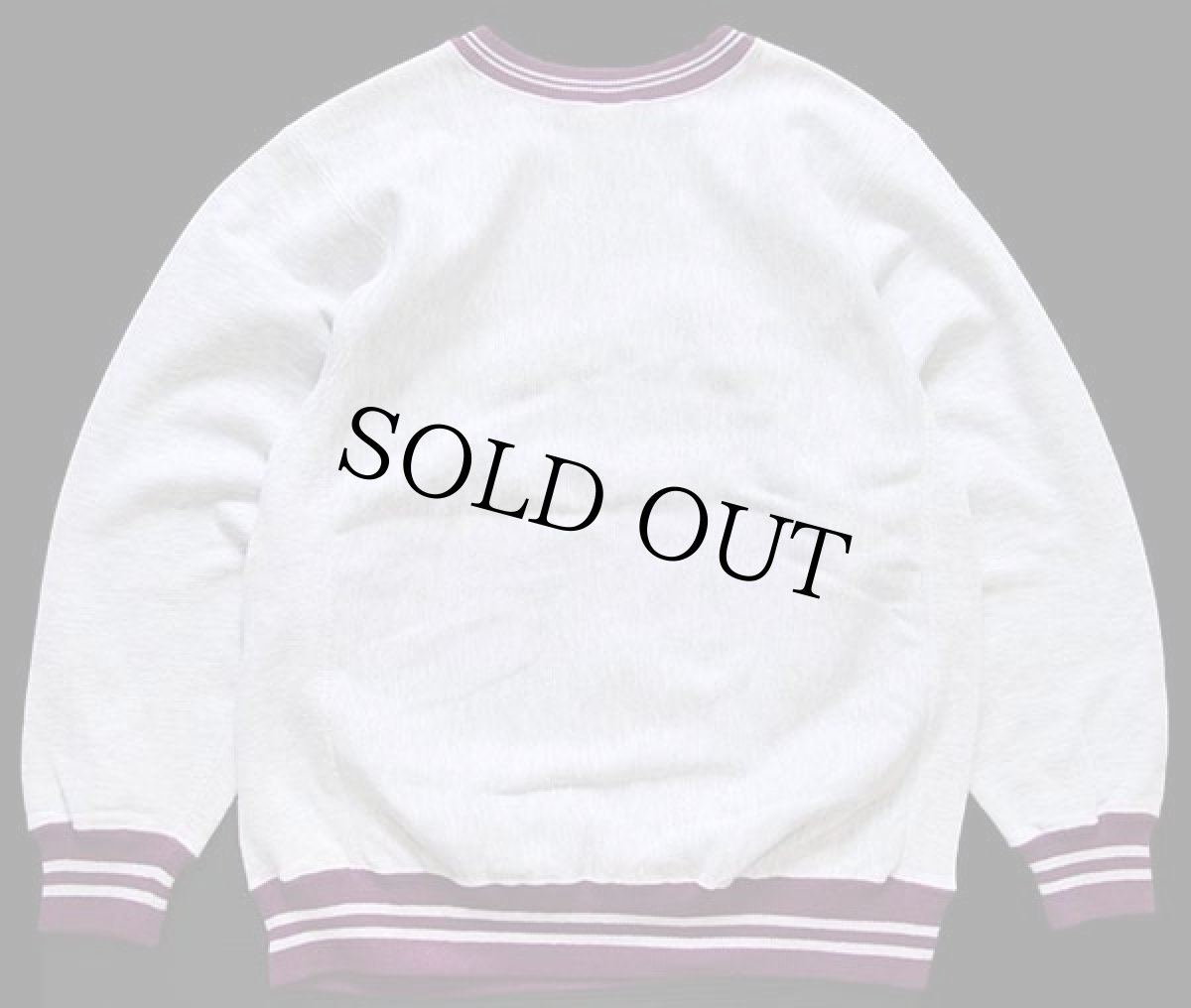 画像2: 90s USA製 Championチャンピオン スクリプト ビッグロゴ刺繍 リブライン リバースウィーブ スウェット 杢グレー×紫 L (2)