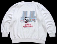 画像1: 80s ポルトガル製 SNOOPY スヌーピー I LOVE LONDON 染み込みプリント スウェット 白 L (1)