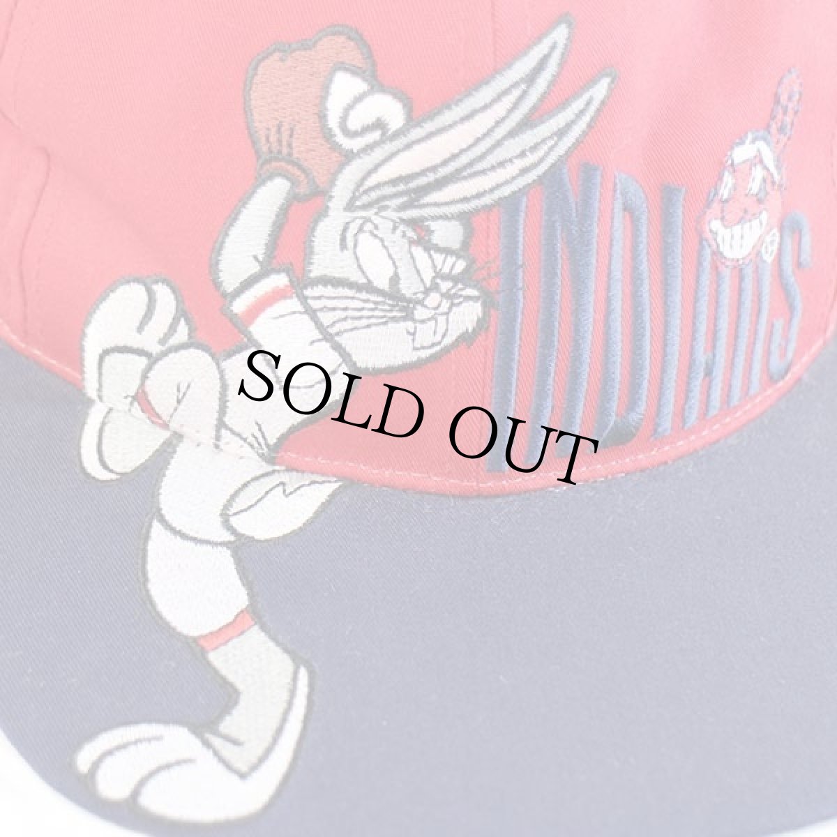 画像4: デッドストック★00s MLB CLEVELAND Indiansインディアンス×バッグスバニー刺繍 ツートン ベースボールキャップ 赤×紺 (4)