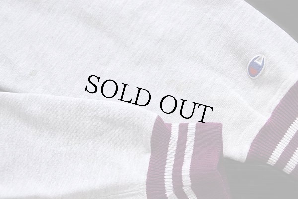 画像8: 90s USA製 Championチャンピオン スクリプト ビッグロゴ刺繍 リブライン リバースウィーブ スウェット 杢グレー×紫 L (8)