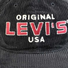 画像4: デッドストック★90s Levi'sリーバイス ロゴ刺繍 コットン 太畝 コーデュロイキャップ 黒 (4)