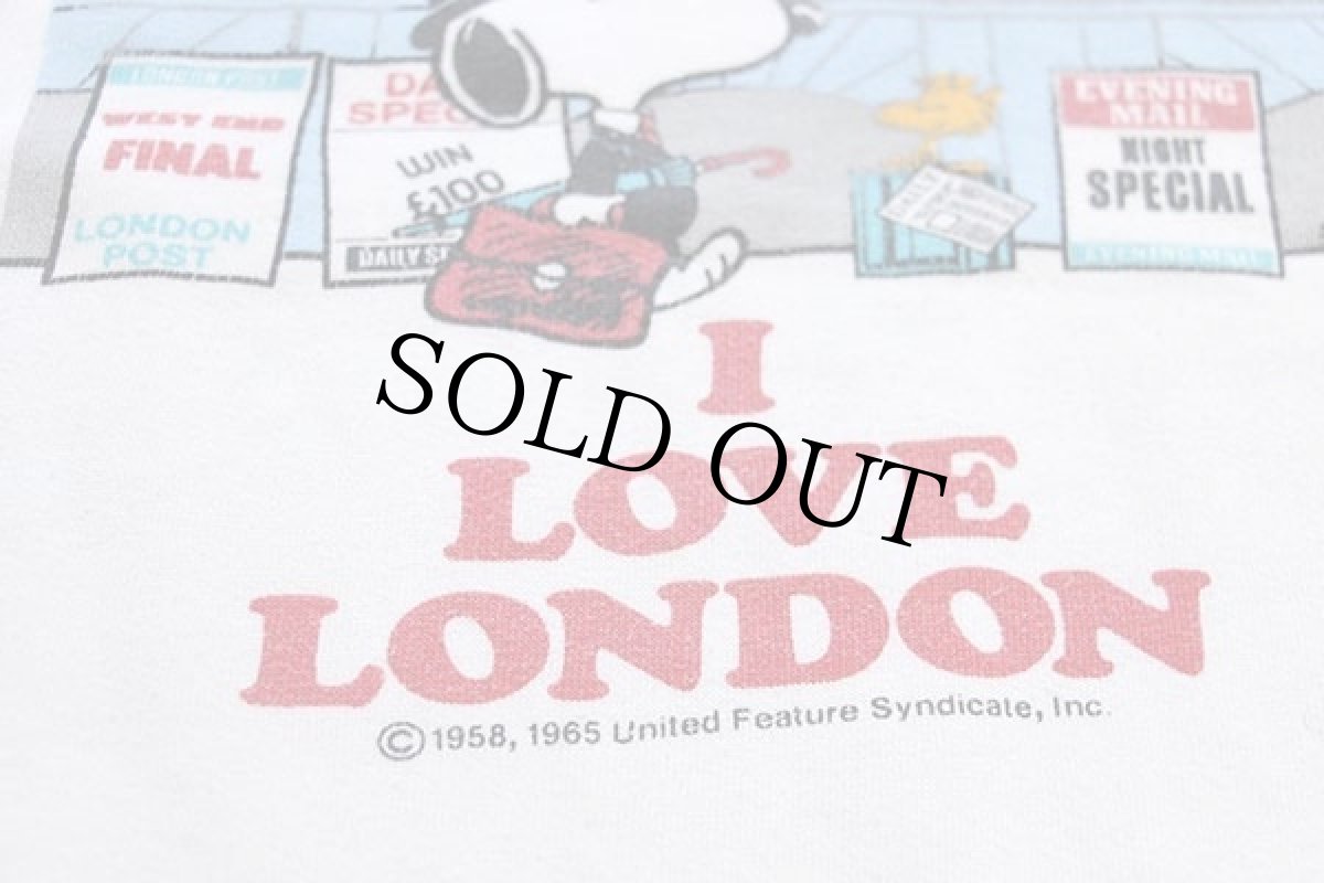画像4: 80s ポルトガル製 SNOOPY スヌーピー I LOVE LONDON 染み込みプリント スウェット 白 L (4)
