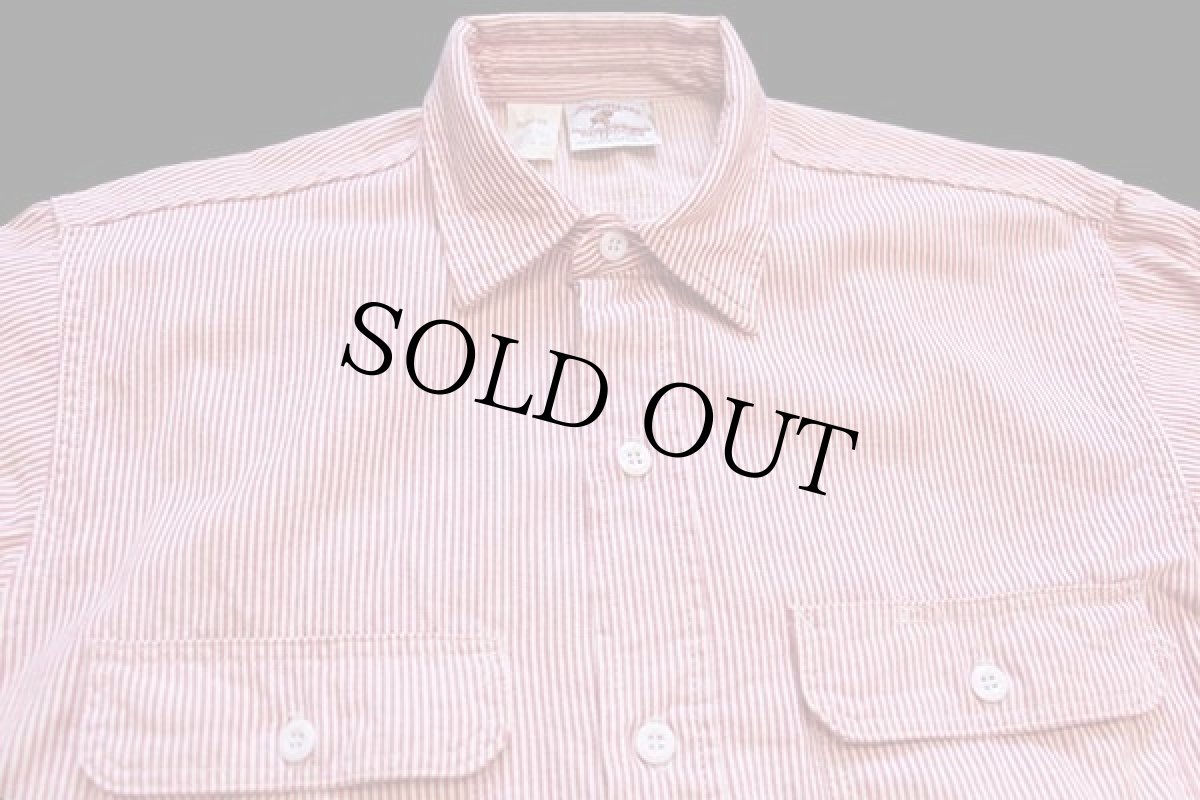 画像3: 90s USA製 Prentiss ヒッコリー ストライプ コットン ワークシャツ 赤×白 M (3)