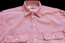 画像3: 90s USA製 Prentiss ヒッコリー ストライプ コットン ワークシャツ 赤×白 M (3)