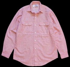 画像1: 90s USA製 Prentiss ヒッコリー ストライプ コットン ワークシャツ 赤×白 M (1)