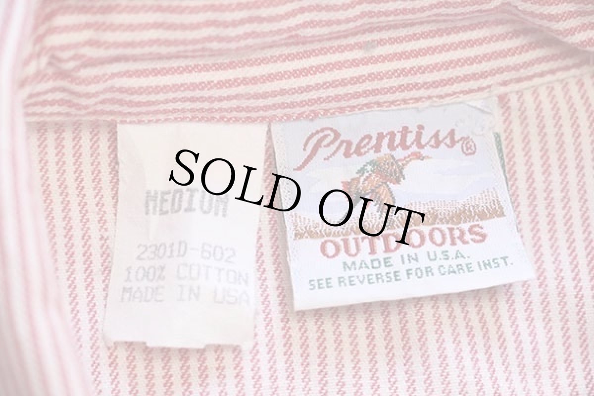 画像4: 90s USA製 Prentiss ヒッコリー ストライプ コットン ワークシャツ 赤×白 M (4)