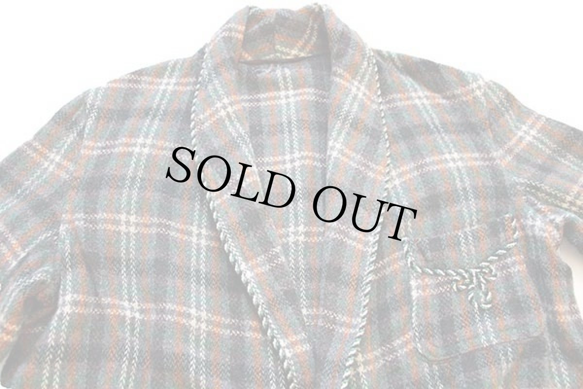 画像4: 50s 英国製 Marquis タータンチェック ショールカラー スモーキング ウールガウン (4)