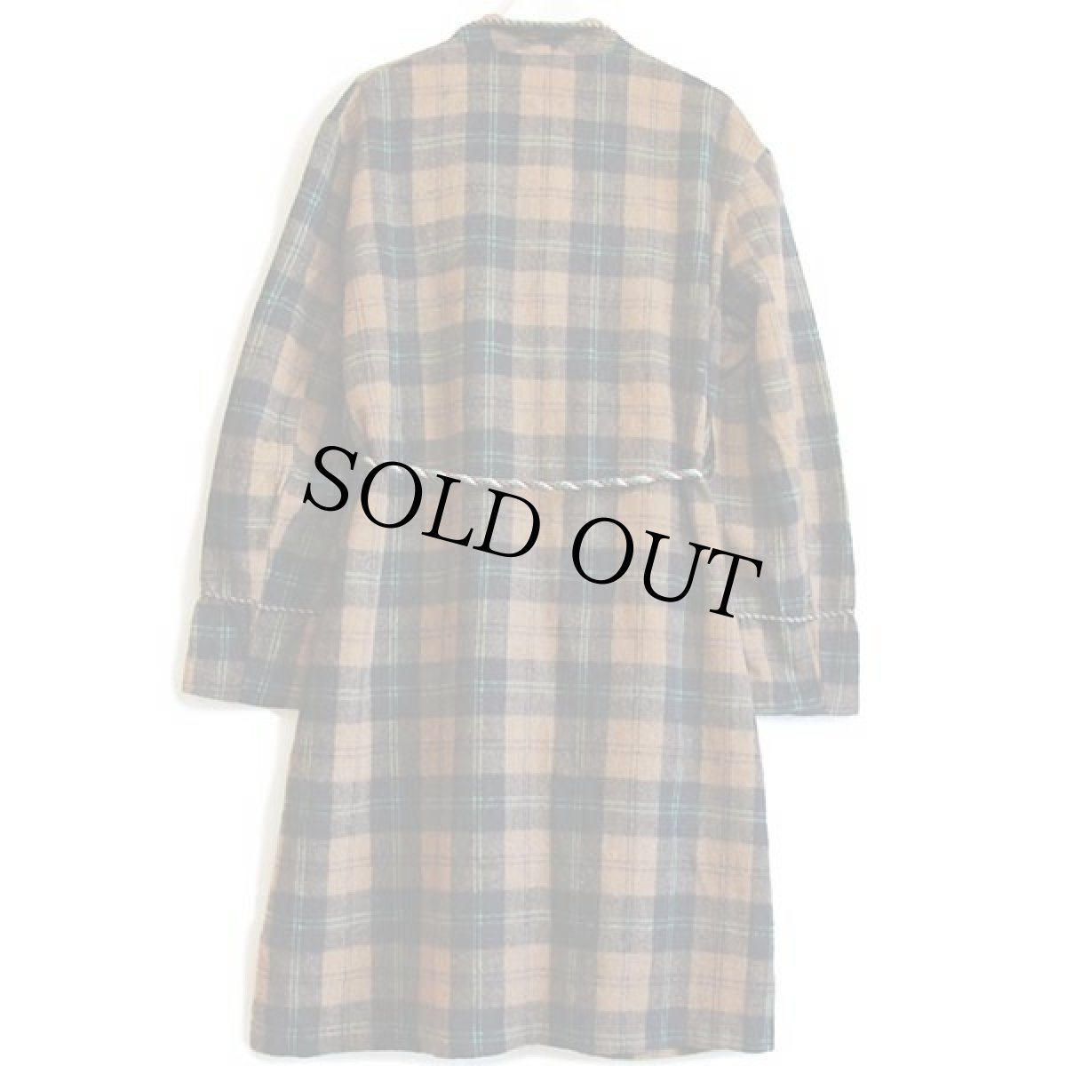 画像3: 70s 英国製 UNKNOWN タータンチェック ショールカラー スモーキング ウール混 ガウン (3)