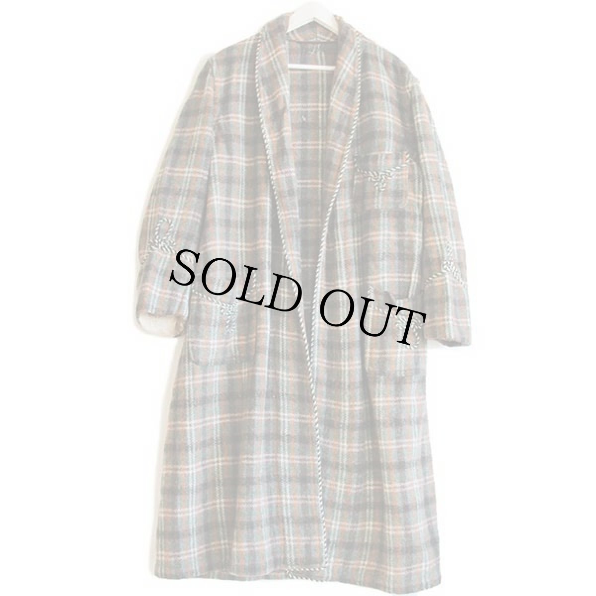 画像2: 50s 英国製 Marquis タータンチェック ショールカラー スモーキング ウールガウン (2)