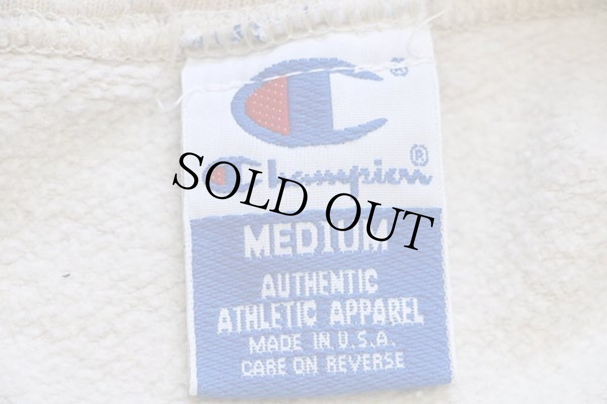 画像4: 90s USA製 Championチャンピオン ワンポイント スクリプト ロゴ刺繍 前V スウェットパーカー アイボリー M (4)