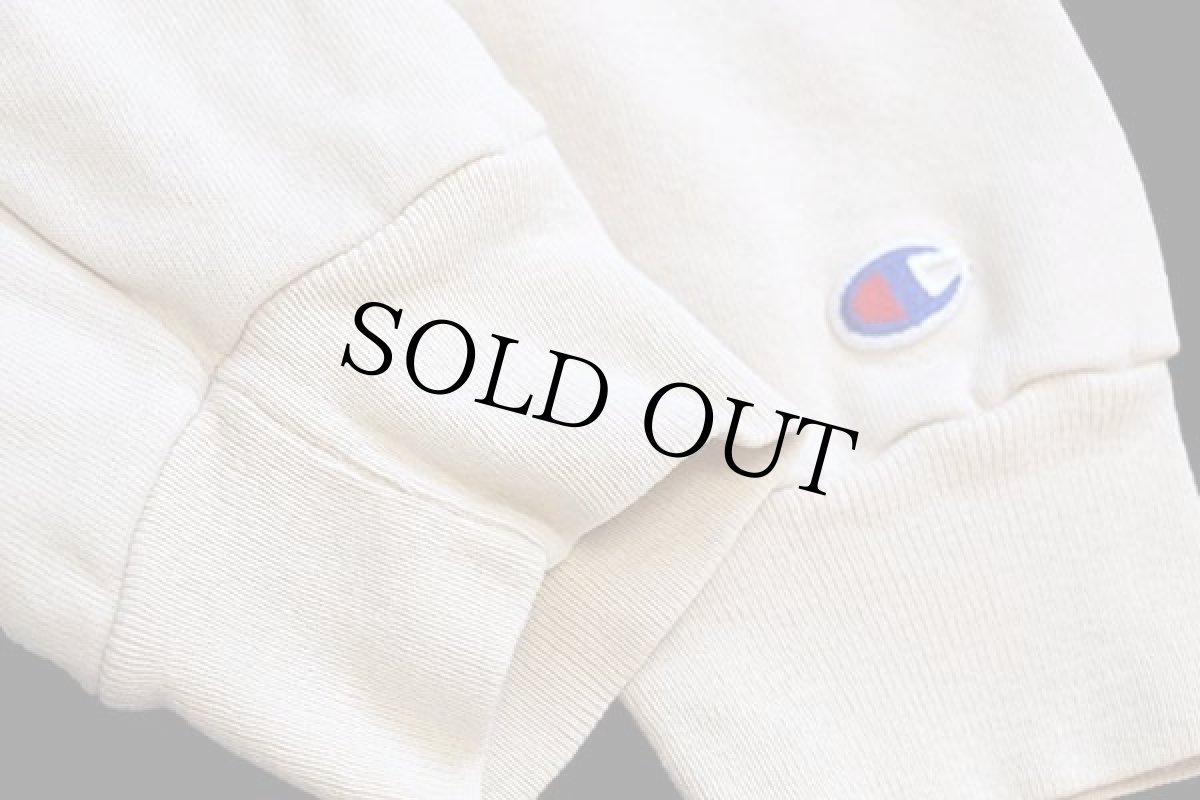 画像5: 90s USA製 Championチャンピオン ワンポイント スクリプト ロゴ刺繍 前V スウェットパーカー アイボリー M (5)