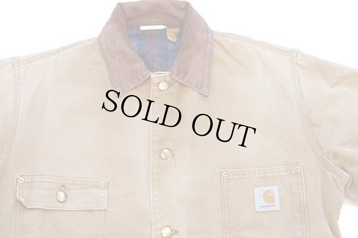 画像3: 80s carharttカーハート ブランケットライナー ダック地 チョアコート カバーオール 茶 フェード (3)