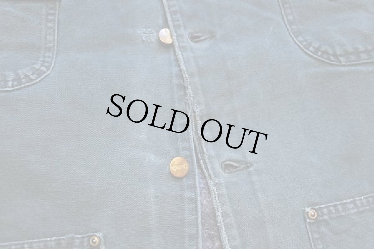 画像7: 90s carharttカーハート ブランケットライナー ダック地 チョアコート カバーオール ボロ 緑 (7)