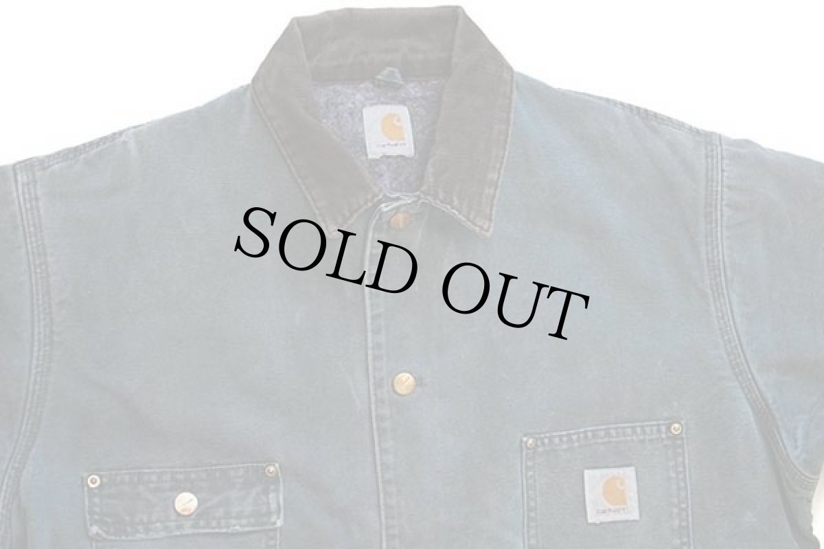 画像3: 90s carharttカーハート ブランケットライナー ダック地 チョアコート カバーオール ボロ 緑 (3)