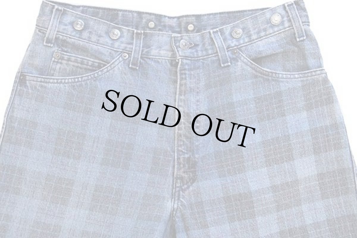 画像4: 80s USA製 Levi'sリーバイス 40552 タータンチェック サスペンダーボタン デニムパンツ w33 (4)