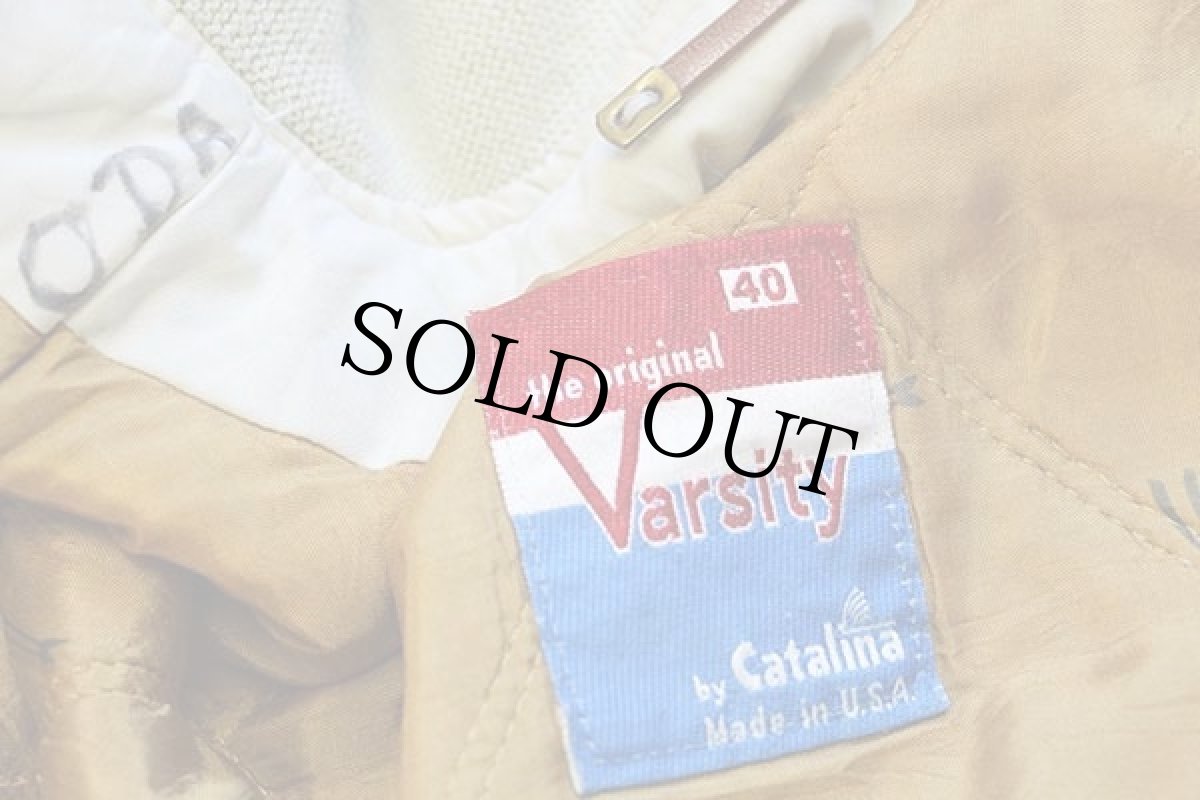 画像4: 70s USA製 Catalina Varsity トビウオ 総柄 キルティングライナー ダービージャケット アイボリー 40 (4)