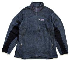 画像1: 00s USA製 patagoniaパタゴニア R2 POLARTEC フリースジャケット ネイビーグレー M★刺繍ロゴ (1)