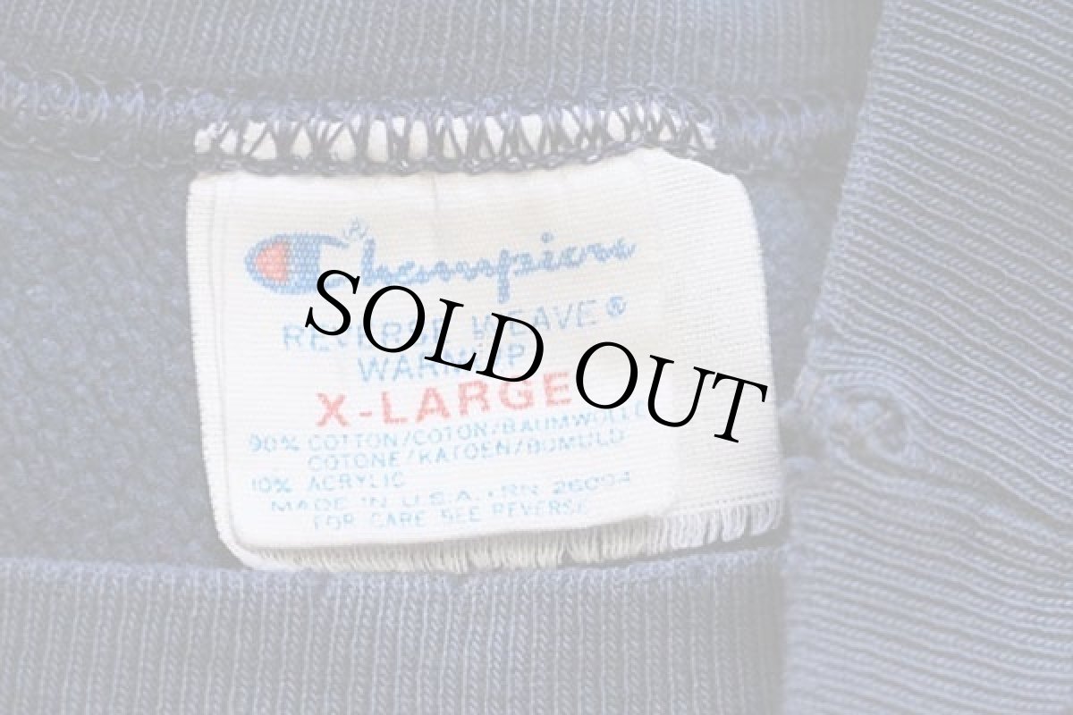 画像4: 80s USA製 Championチャンピオン ワンポイント リバースウィーブ スウェット ボロ 紺 フェード XL (4)