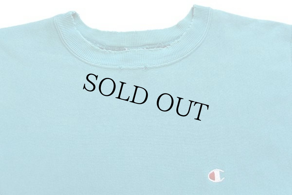 画像3: 90s USA製 Championチャンピオン ワンポイント リバースウィーブ スウェット ボロ ターコイズ XL (3)