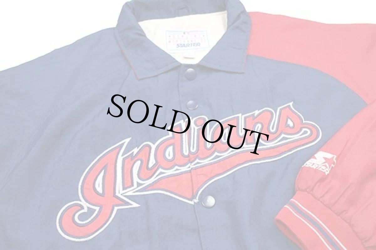 画像3: 90s STARTERスターター MLB CLEVELAND Indians ツートン アシンメトリー ナイロンスタジャン 紺×赤 XL (3)