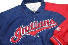 画像3: 90s STARTERスターター MLB CLEVELAND Indians ツートン アシンメトリー ナイロンスタジャン 紺×赤 XL (3)