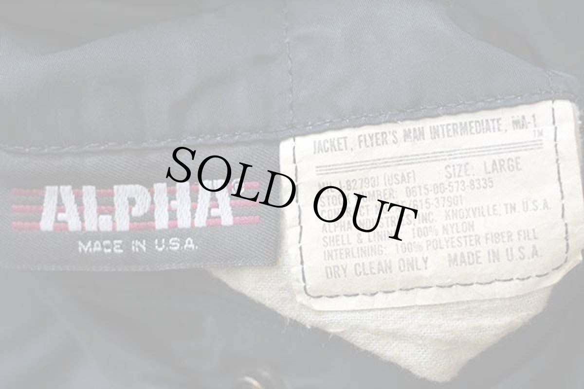 画像4: 90s USA製 ALPHAアルファ MA-1 フライトジャケット 紺 L (4)