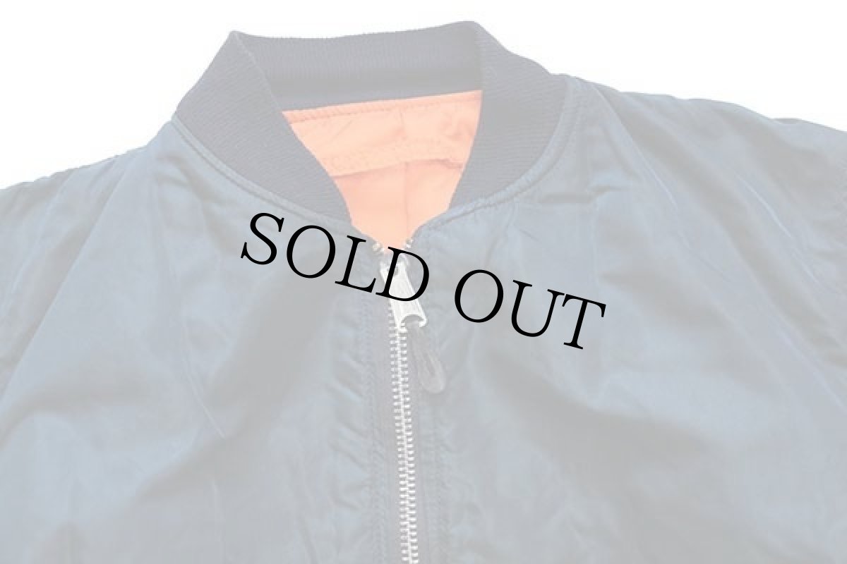 画像3: 90s USA製 ALPHAアルファ MA-1 フライトジャケット 紺 L (3)