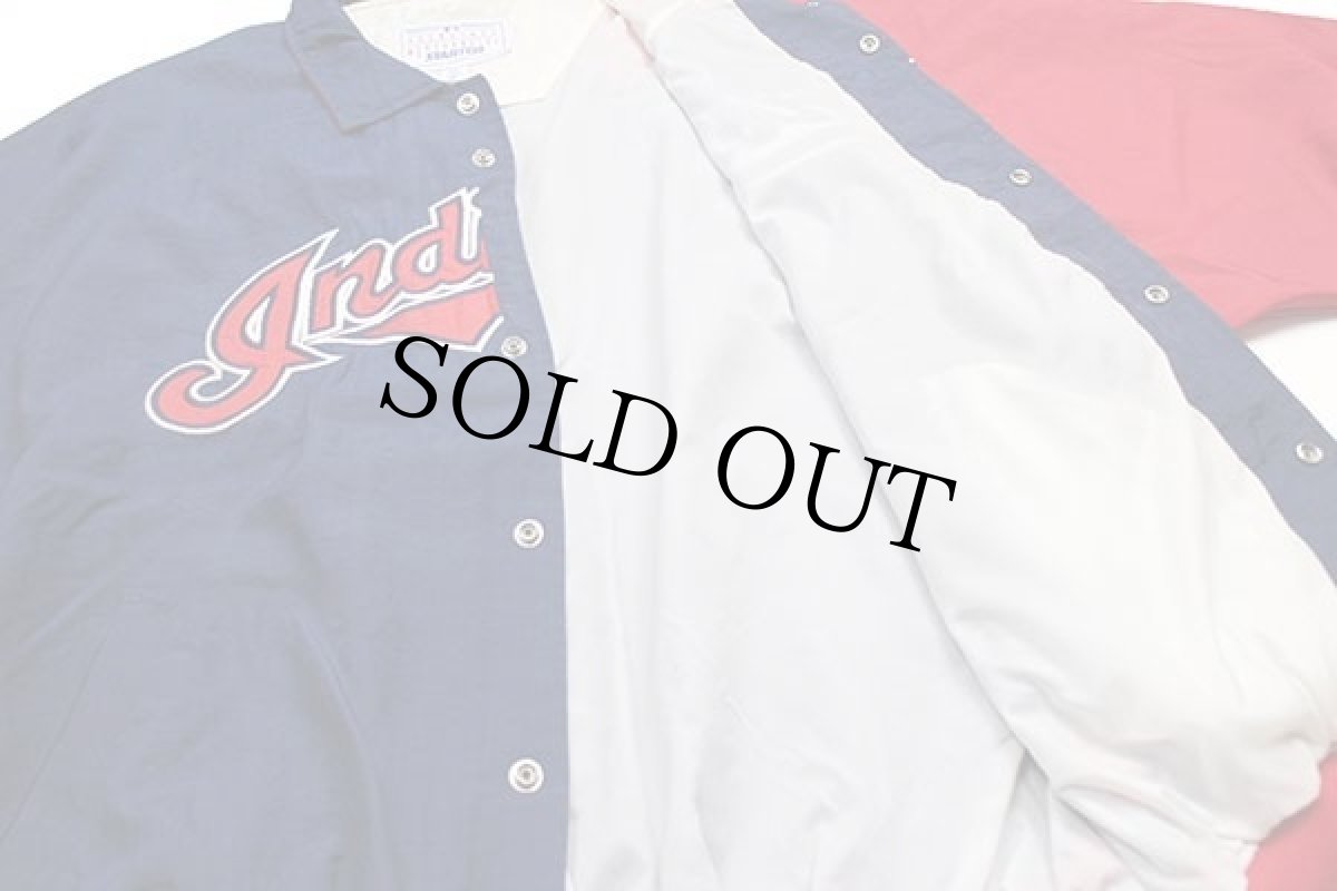 画像5: 90s STARTERスターター MLB CLEVELAND Indians ツートン アシンメトリー ナイロンスタジャン 紺×赤 XL (5)