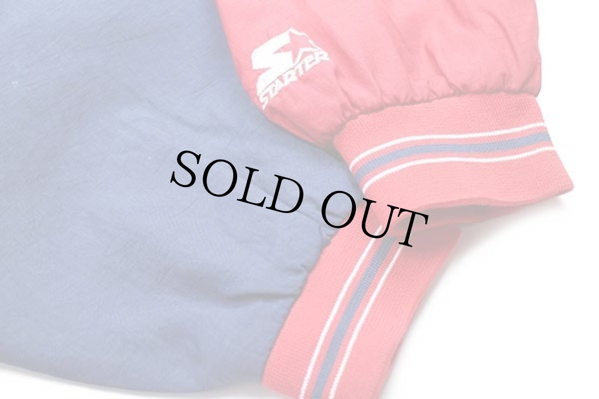 画像6: 90s STARTERスターター MLB CLEVELAND Indians ツートン アシンメトリー ナイロンスタジャン 紺×赤 XL (6)